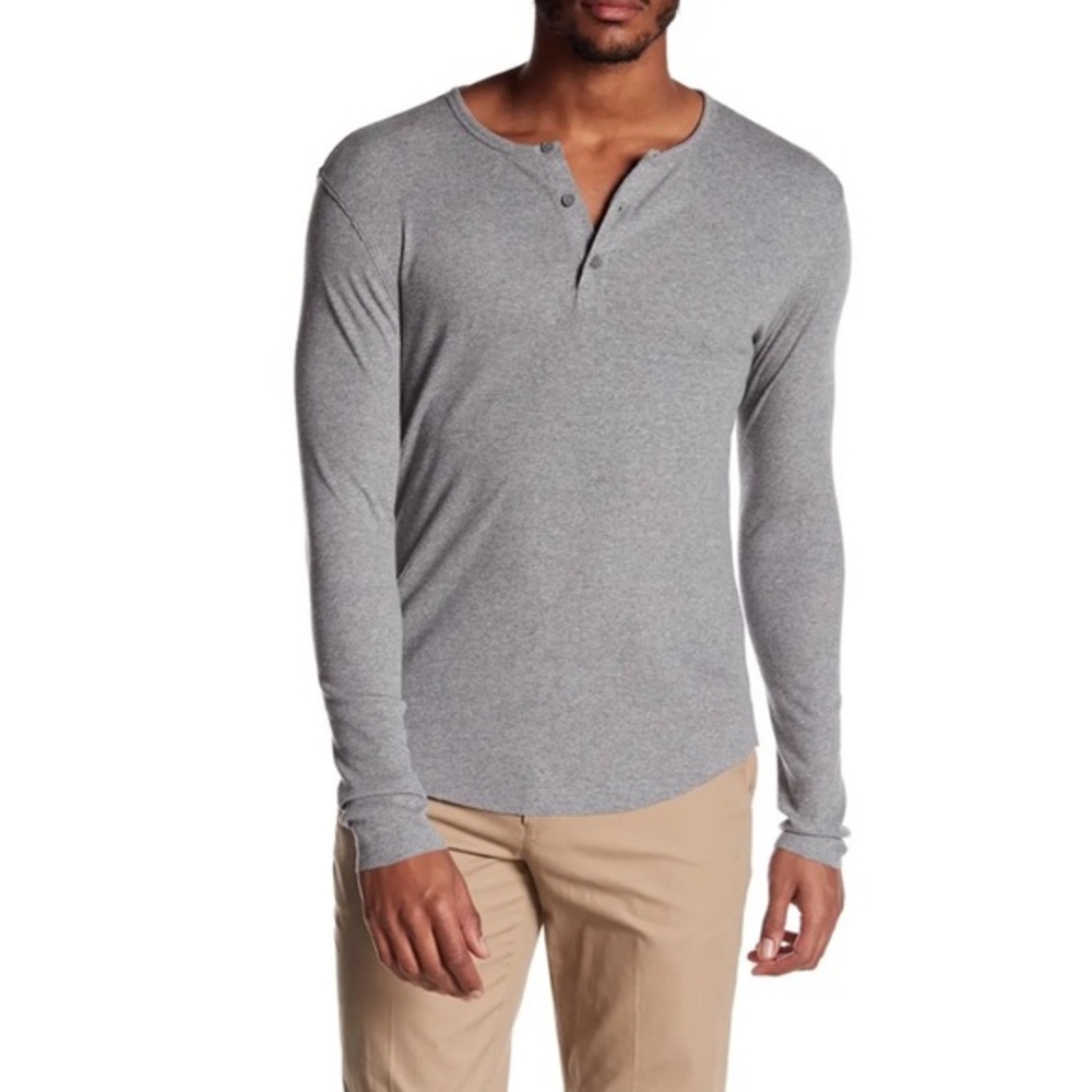 Vince Heather Grey Long Sleeve Henley Thermal Shirt